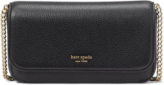 HOTkate spade new york Ava Pebbled Leather Flap Chain Wallet, Black