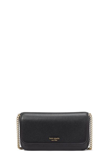 HOTkate spade new york Ava Pebbled Leather Flap Chain Wallet, Black