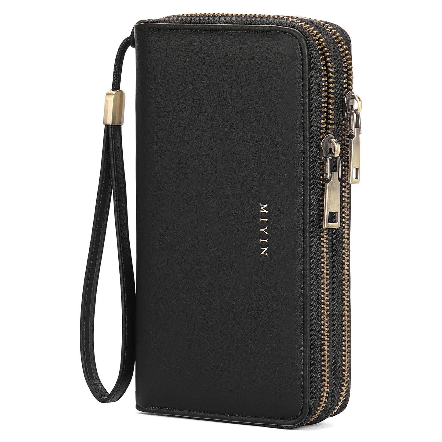 HOTGOIACII Wallets for Women RFID Blocking Double Zip Around Leather Wallet Wristlet Large Capacity Credit Card Holder Blue