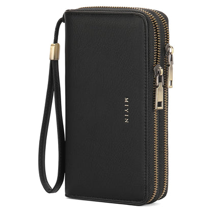 HOTGOIACII Wallets for Women RFID Blocking Double Zip Around Leather Wallet Wristlet Large Capacity Credit Card Holder Blue