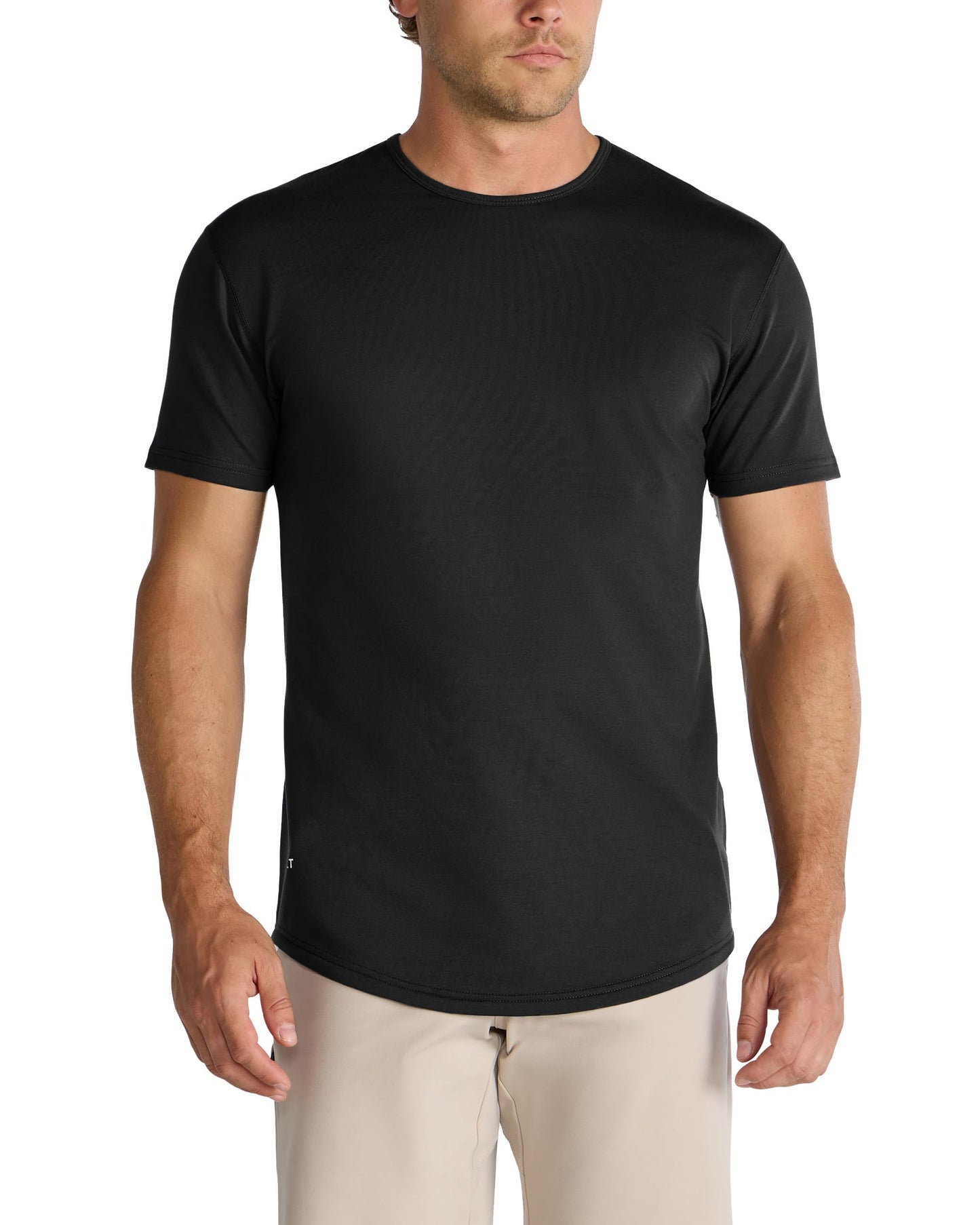 HOTBYLT Mens Drop-Cut Men's T Shirt, Slim Fit Plain Tshirts for Men, Drop Cut Basic Crewneck Tee, Wrinkle Resistant, Stretch Fit