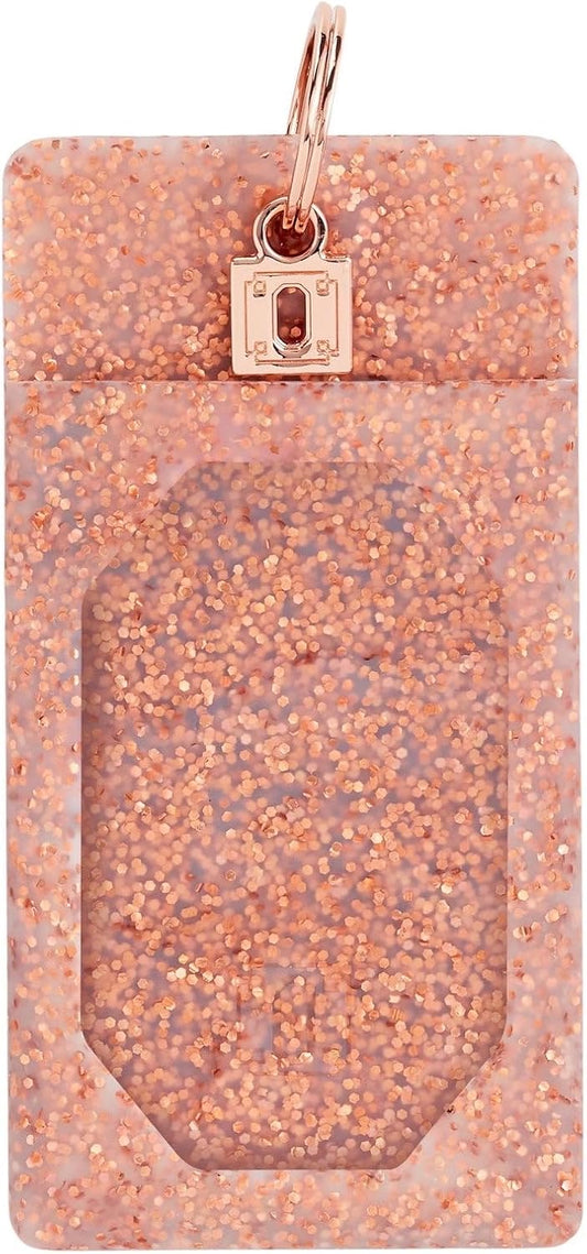 HOTOventure Rose Gold Glitter Silicone ID Case – Badge Holder for Lanyard, Key Ring & Cards – Glitter ID Case for Teachers, Nurses, Students, Professionals
