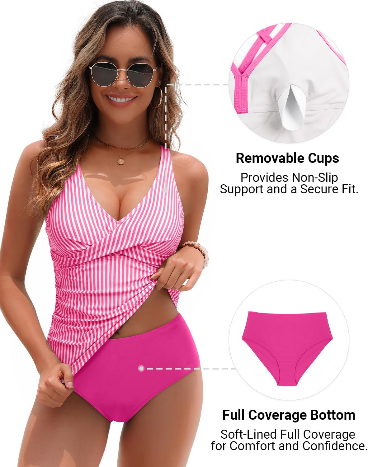 HOTYonique Tankini Swimsuits for Women Tummy Control Bathing Suits Two Piece Tankini Tops with Bikini Bottoms Twist Swimwear