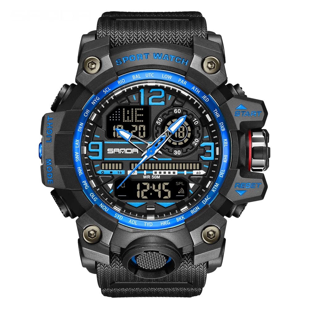 HOTAIMES Mens Watches Sports Outdoor Waterproof Military Watch for Men Tactical Watch Analog Digital Date Alarm Stopwatch Multi-Function Tactics Big Face Wristwatch for Men