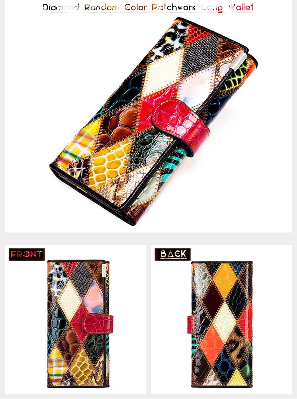 HOTWomen Multicolor Wallets Genuine Leather Card Holder Large Purses Phone Clutch (Multicoloured Diamond-L)