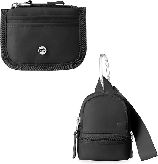 HOTMini Backpack Keychain Wristlet Pouch Small Change Coin Purse & Mini Rfid Card Holder Slim Wallet with Change Zipper Pocket/3 Crad Slots/Key Ring