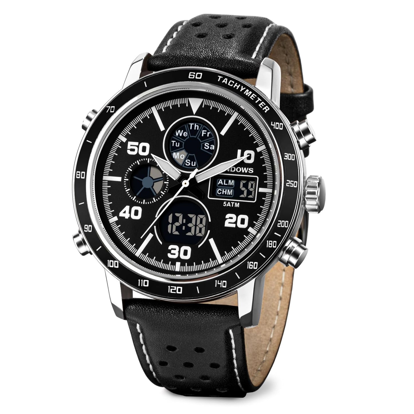 HOTPINDOWS Mens Digital Analog Watches, Multifunction Sport Casual | Dual time display, bright night backlight, daily alarm, precision stopwatch, and splash-proof construction