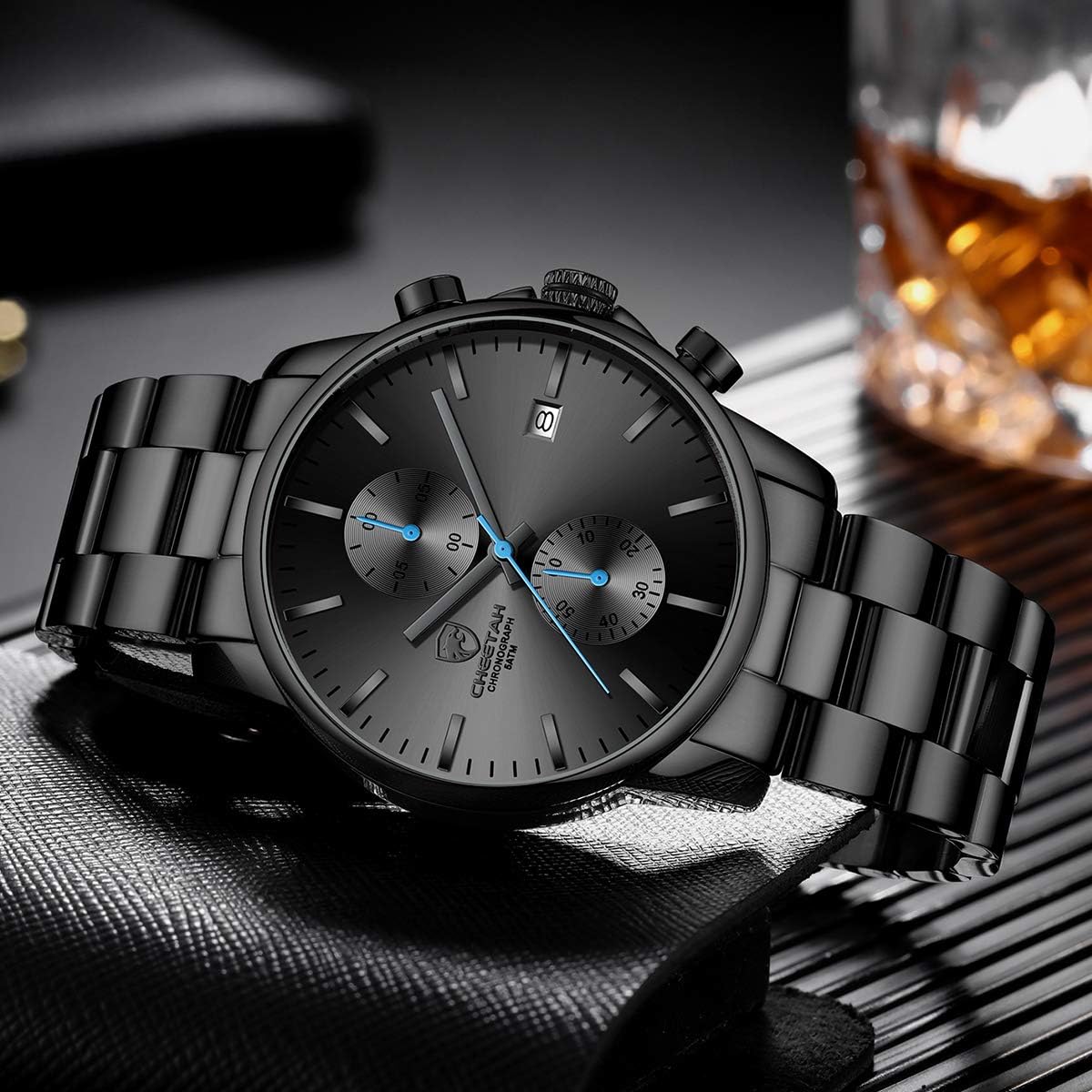HOTGOLDEN HOUR Fashion Business Mens Watches with Stainless Steel Waterproof Chronograph Quartz Watch for Men, Auto Date