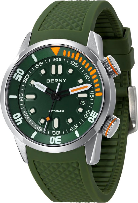 HOTBERNY Men's Dive Watch, Fashion Mechanical Automatic Watches for Men, 20AMT Waterproof Male Wrist Watch, Super Luminous Sapphire Glass Comfortable Silicone Watch Band Luxury Birthday Presents