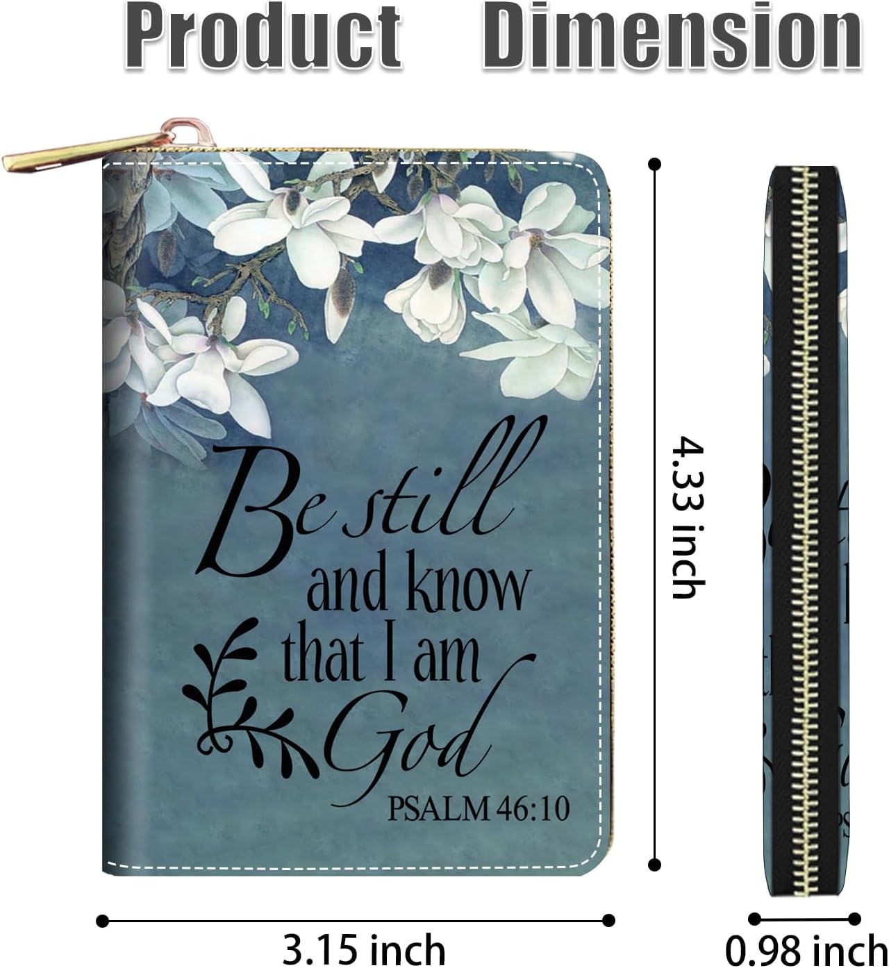 HOTCredit Card Holder Wallets for Women, RFID Blocking Small Leather Card Case Wallet with Zipper Accordion Wallets, Floral Quote Bible Verse Psalm 46:10