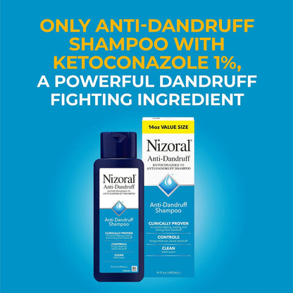 HOTNizoral Anti-Dandruff Shampoo with 1% Ketoconazole, 14 Fl Oz, Fresh Scent, Anti Fungal Shampoo