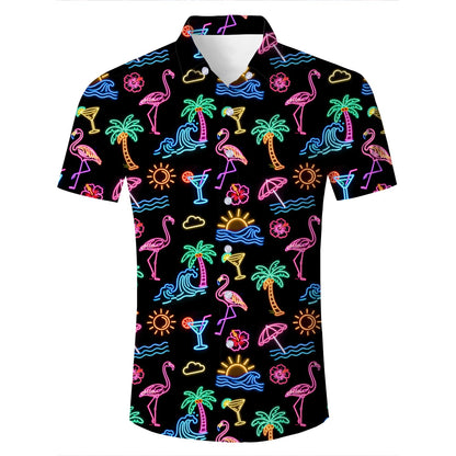 HOTFanient Mens Hawaiian Shirt Summer 3D Print Casual Short Sleeve Button Down Graphic Aloha Dress Shirts