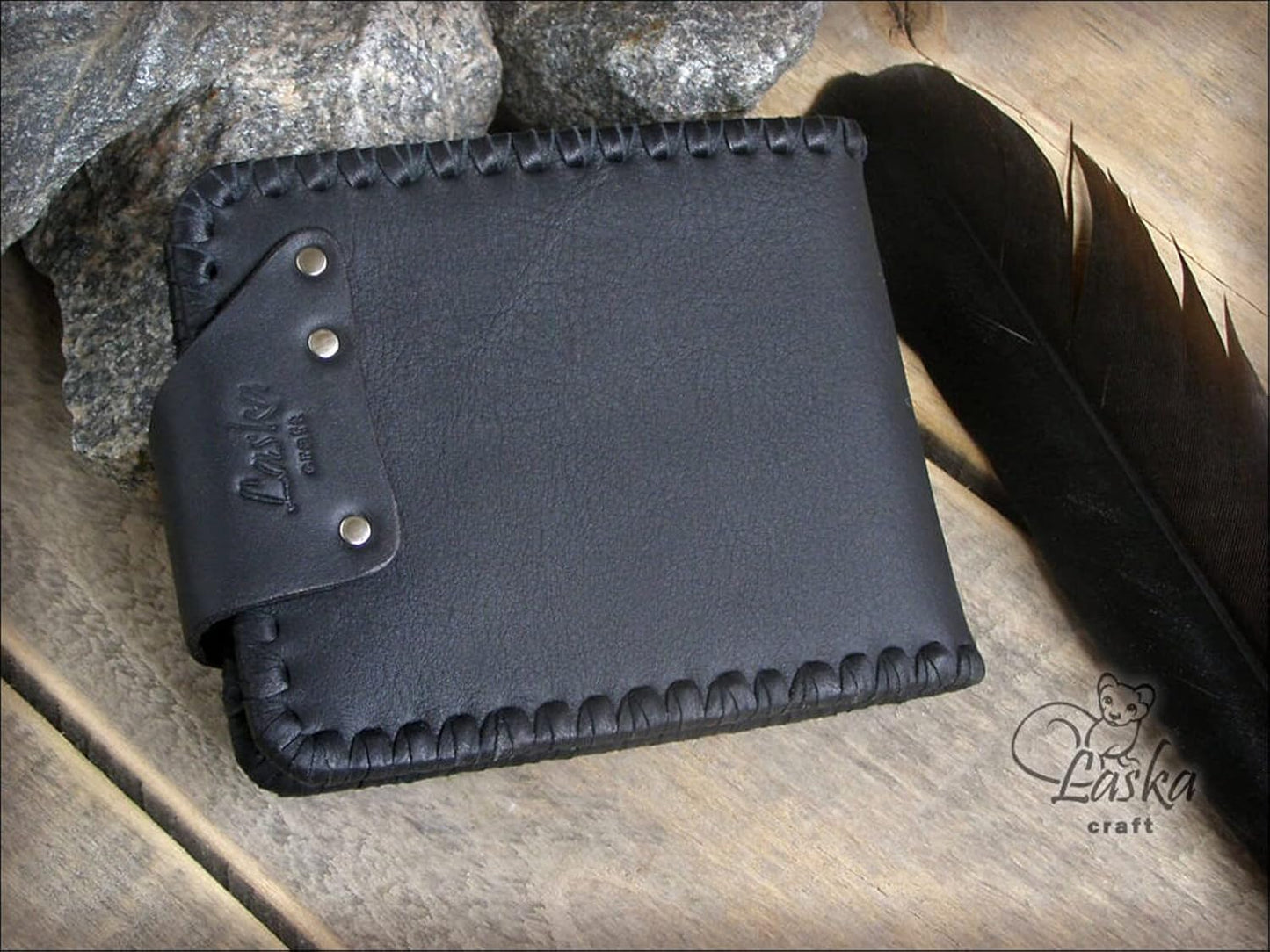HOTMystery Night Raven, Men's 3D Genuine Leather Wallet, Handmade wallet, Carved wallet, Tooled wallet, Airbrush Art, Biker wallet, Custom wallet, Personalized wallet