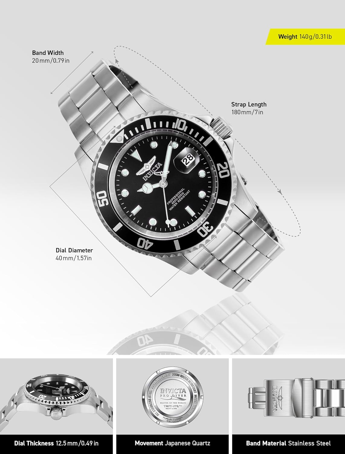 HOTInvicta Men's Pro Diver Quartz Watch with Stainless Steel Strap