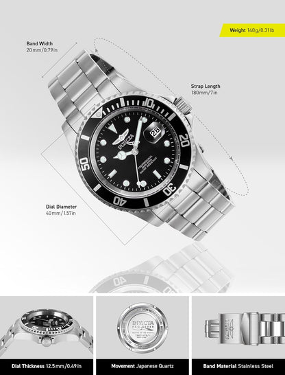 HOTInvicta Men's Pro Diver Quartz Watch with Stainless Steel Strap