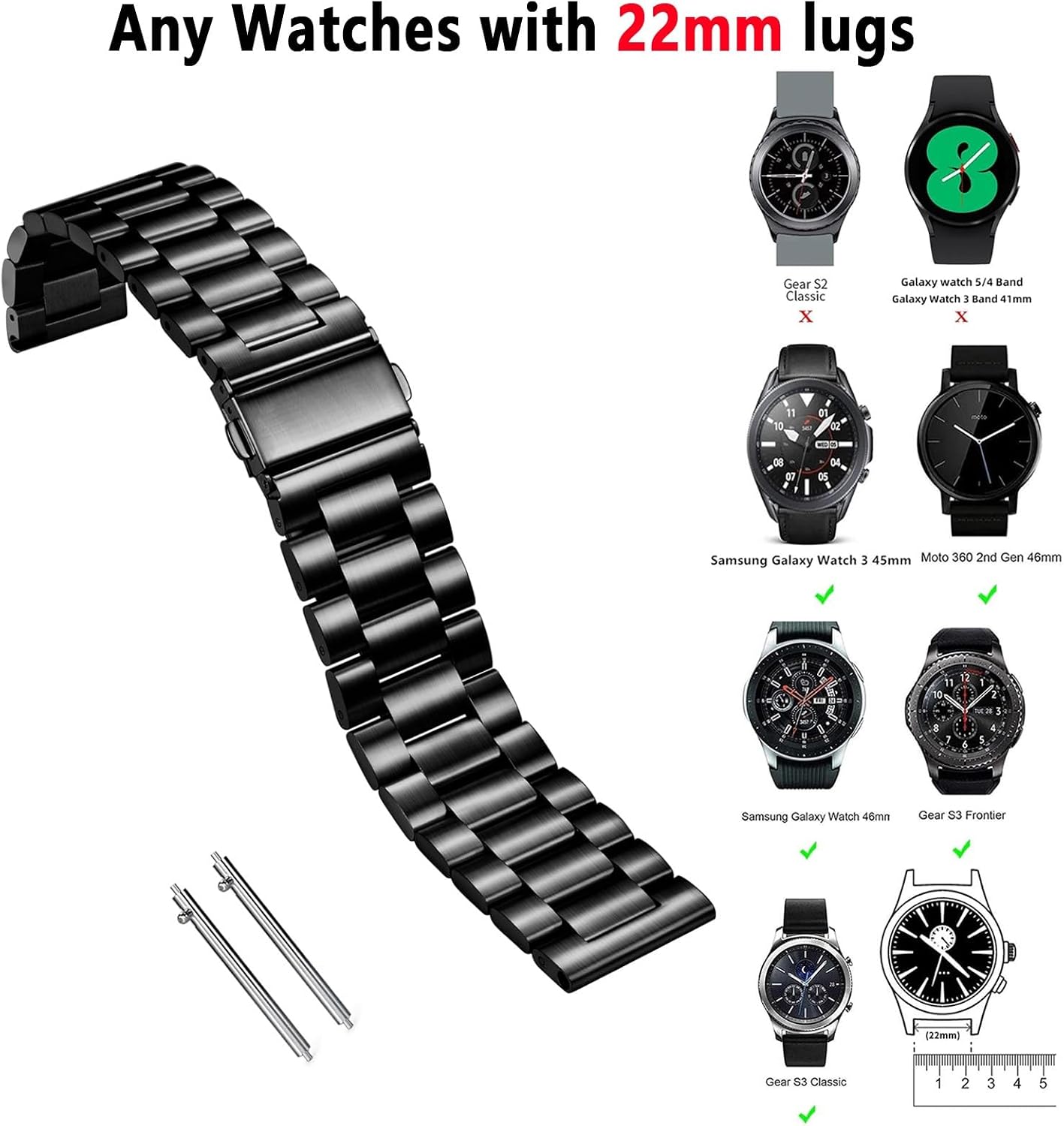 HOTNelumbo Quick Release Metal Chain Watch Bands,22MM Solid Stainless Steel Business Bracelet Strap for Samsung Gear S3/Galaxy Watch 46mm(2019)/Galaxy Watch 3 45mm
