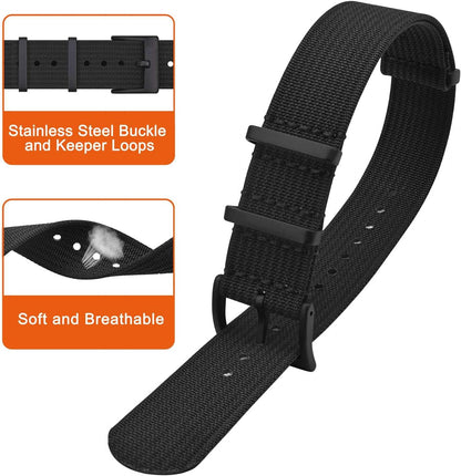 HOTANNEFIT Nylon Watch Band 16mm 18mm 20mm 22mm, One-Piece Waterproof Military Watch Straps with Heavy Buckle