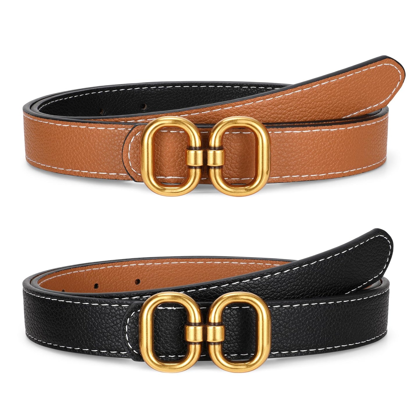 HOTTRIWORKS Reversible Leather Belt for Women with Gold Buckle Ladies Leather Belt for Jeans Pants
