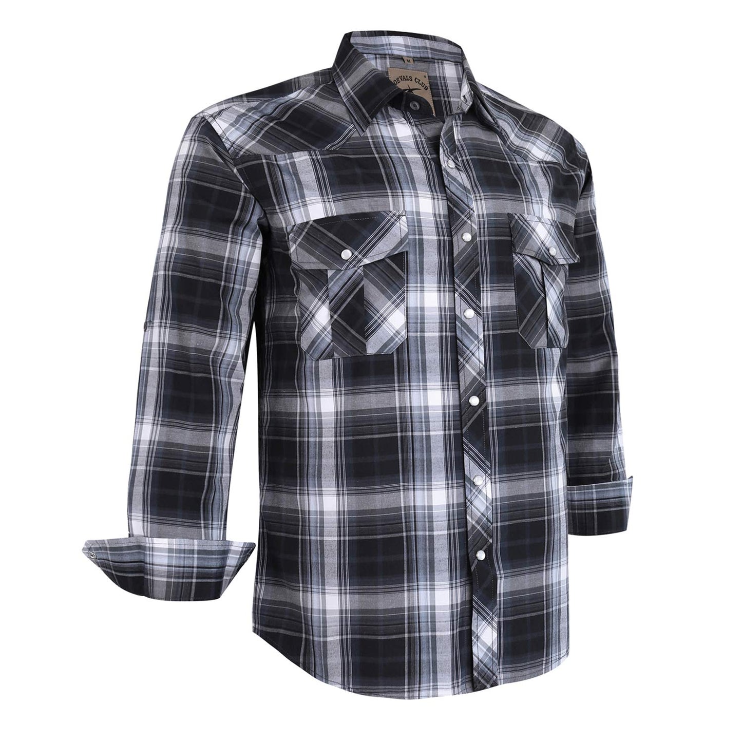HOTCOEVALS CLUB Men's Western Pearl Snap Button Up Casual Cowboy Long Sleeve Two Pockets Work Shirts