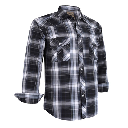 HOTCOEVALS CLUB Men's Western Pearl Snap Button Up Casual Cowboy Long Sleeve Two Pockets Work Shirts