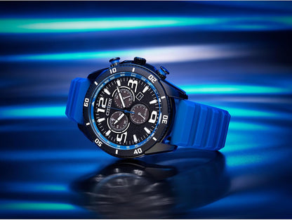 HOTCITIZEN Men's Eco-Drive Sport Casual Brycen Watch, Blue Silicone Strap, Chronograph (Model: AT2586-05E)