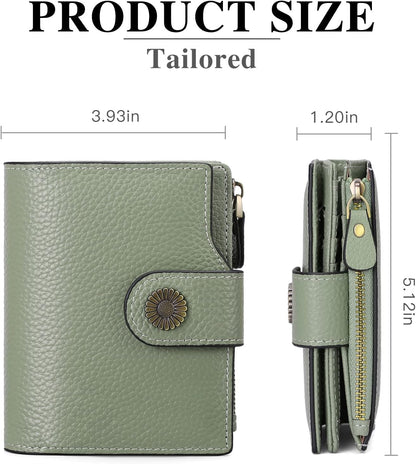 HOTFalan Mule Women's Lightweight Genuine Leather Wallet, Includes Card Holders, RFID-Blocking, Lightweight, Photo & ID Holder, Green