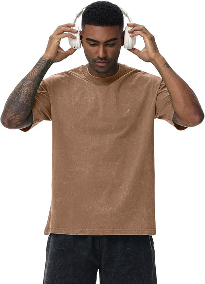 HOTMen's Cotton T-Shirts Oversized Unisex Short Sleeves Casual Loose Wash Solid Basic Tee Tops