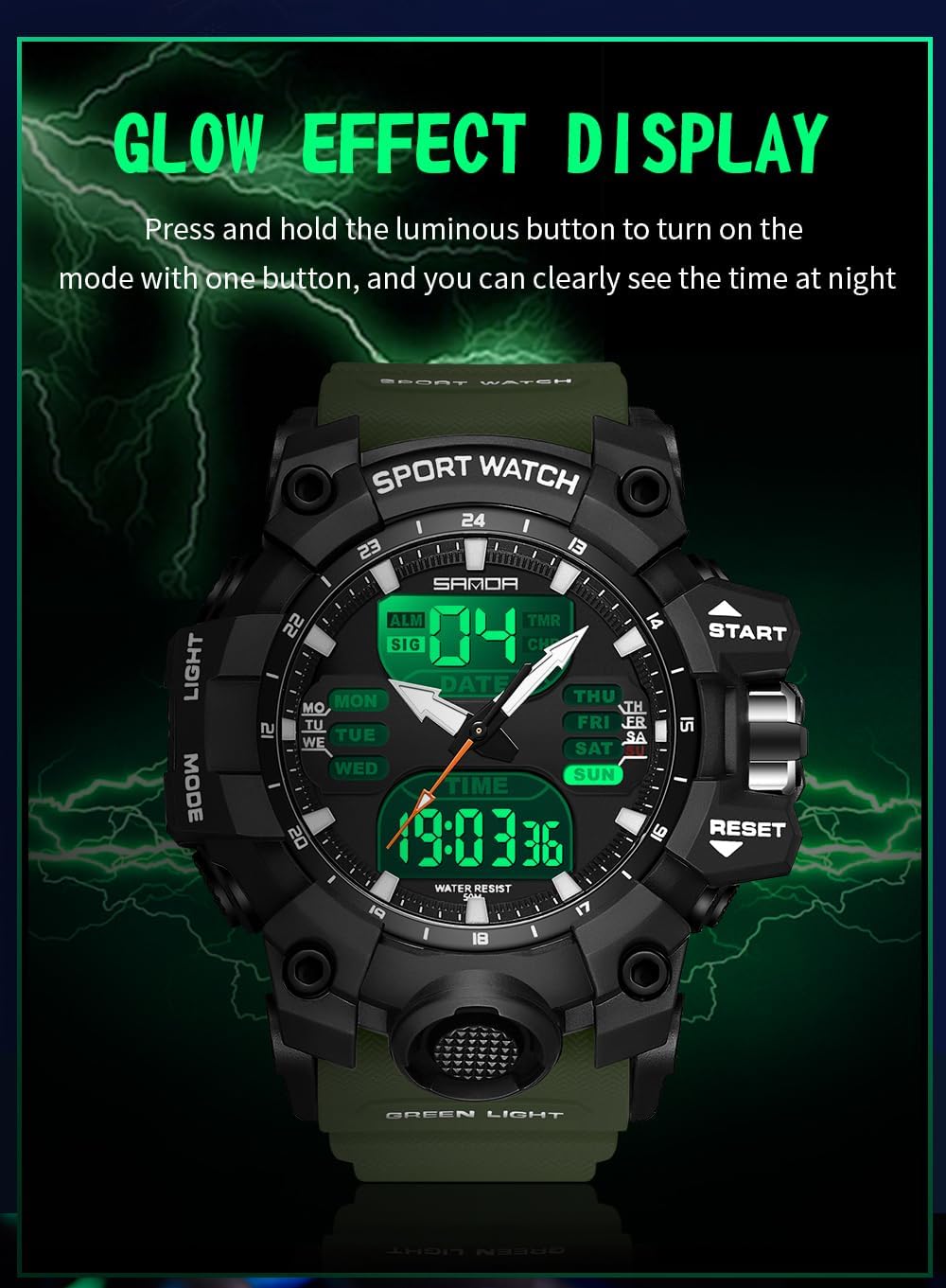 HOTGosasa Men's Large Face Outdoor Sports Watches Military S-Shock Watch Waterproof, Backlight, Alarm, Stopwatch Features - Rugged Wristwatch for Training, Hiking, and Adventure
