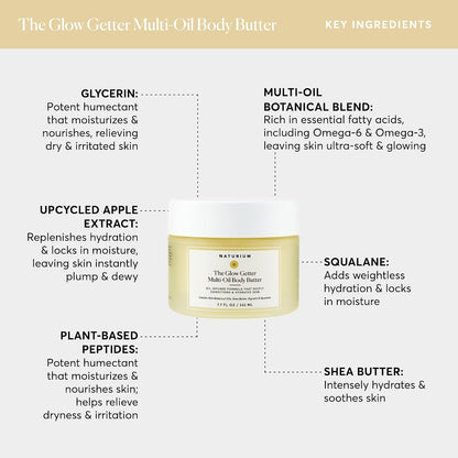 HOTNaturium The Glow Getter Whipped Multi-Oil Body Butter, Firming Cream & Body Moisturizer with Shea Butter, 7.7 fl oz
