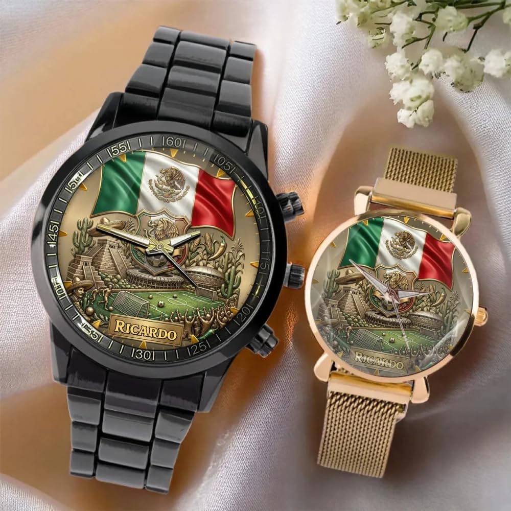 HOTPersonalized Mexico Soccer 2026 Custom Name Watch — Mexican Flag Eagle Patriotic Commemorative Timepiece