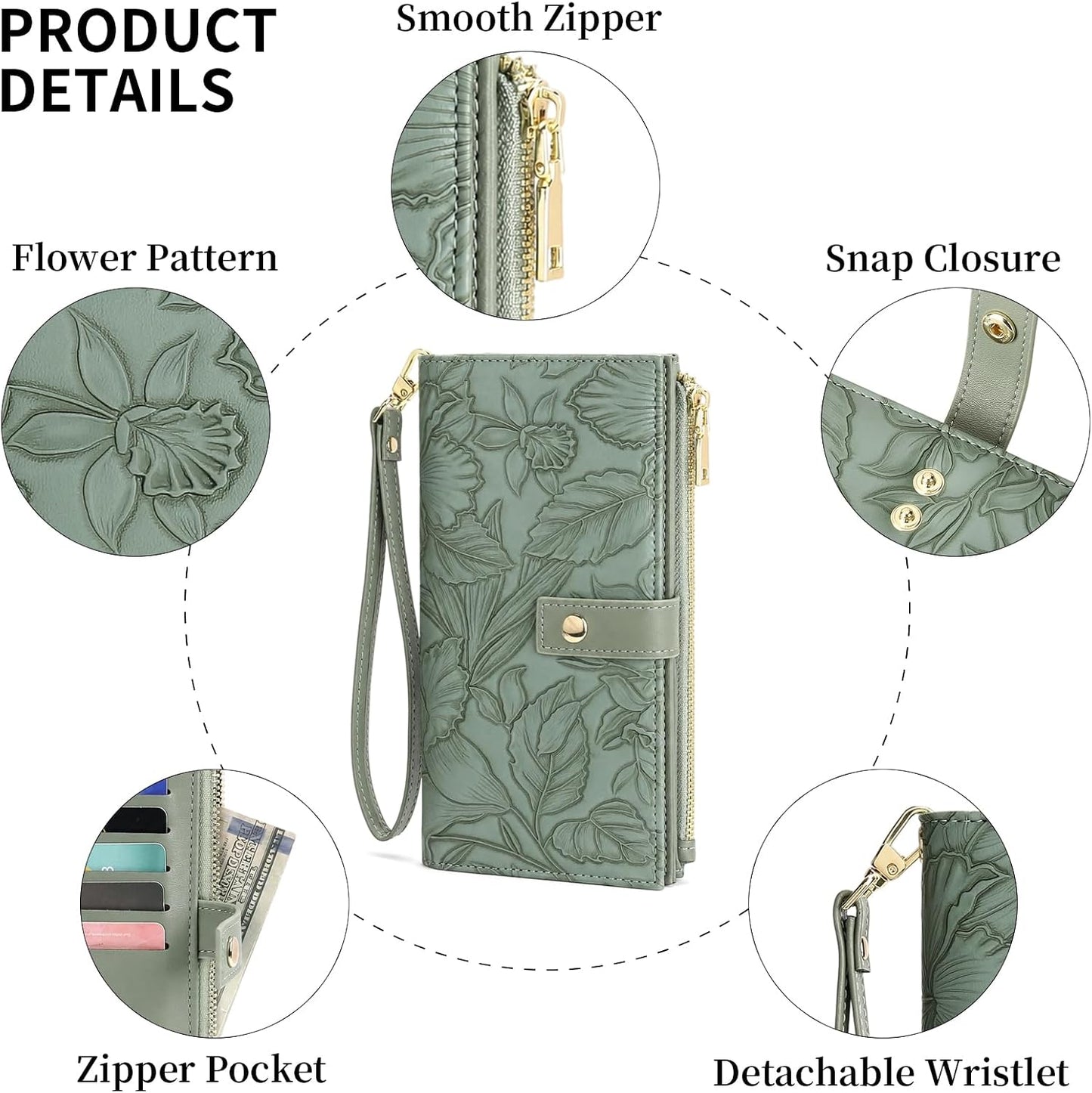 HOTFALAN MULE Wallets for Women RFID Blocking Vegan Leather wristlet wallet | Trifold Clutch Large Capacity Credit Card Holder Travel Purse Wristlet Wallets Ladies Purse with 2 ID Windows