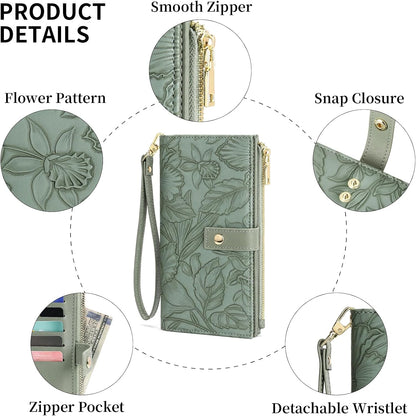 HOTFALAN MULE Wallets for Women RFID Blocking Vegan Leather wristlet wallet | Trifold Clutch Large Capacity Credit Card Holder Travel Purse Wristlet Wallets Ladies Purse with 2 ID Windows