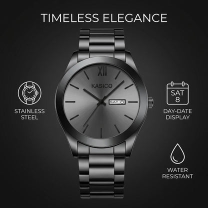 HOTKASICO Men's Watches Analog Dress Watch Minimalist Casual Classic Relojes para Hombres with Day-Date Display Stainless Steel Band Gift for Him (Black Gold Silver Blue)