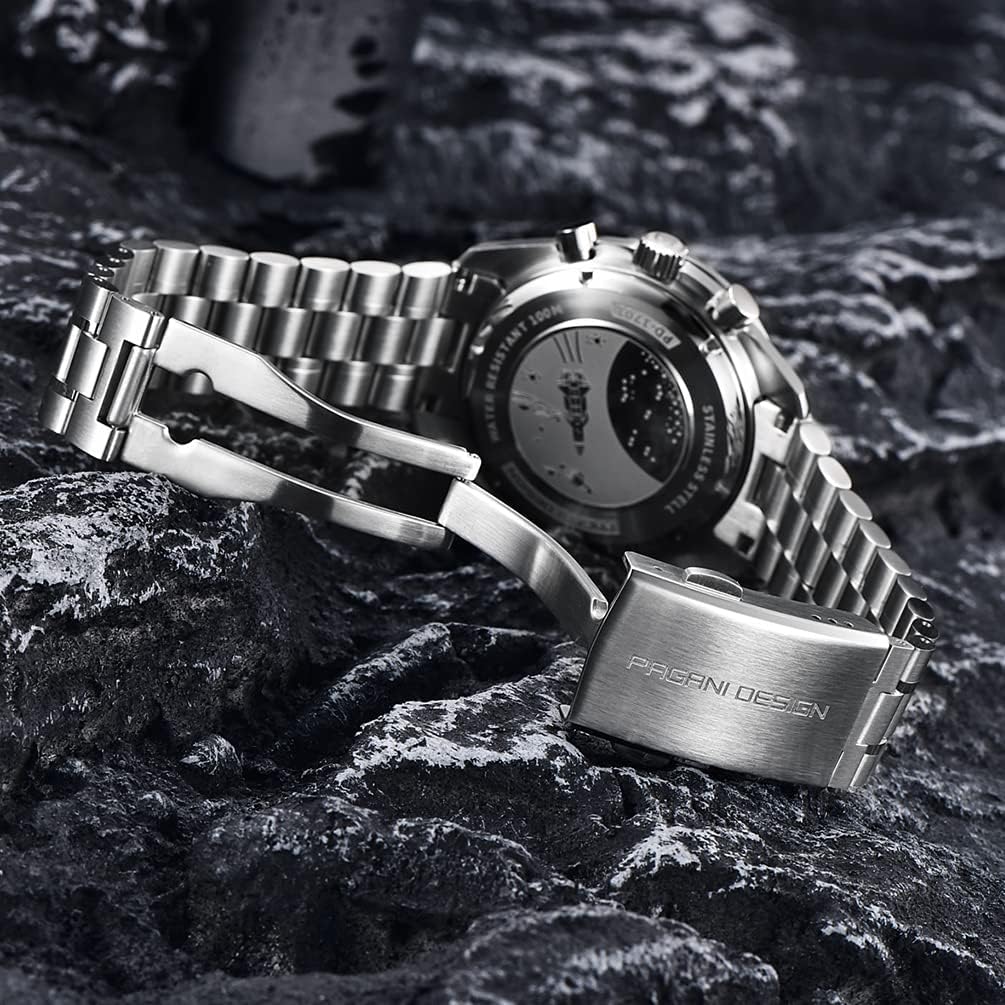 HOTHaiQin Pagani Design 1701 V6 Moon Wristwatch Homage Men's Quartz Chronograph Watches VK63 Movement Stianless Steel Construction 100M Waterproof Fashion Sport Watch