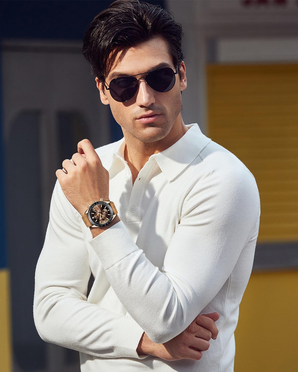 HOTBENYAR Watch for Men Analog Quartz Chronograph Waterproof Luminous Designer Mens Wrist Watches Business Work Sport Casual Dress Watch with Silicone Strap Elegant Gifts for Men