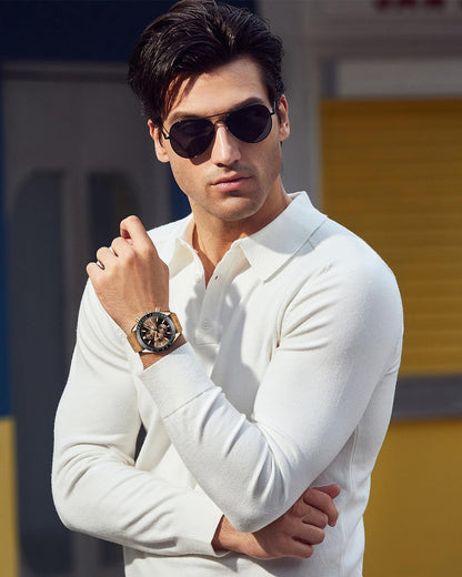HOTBENYAR Watch for Men Analog Quartz Chronograph Waterproof Luminous Designer Mens Wrist Watches Business Work Sport Casual Dress Watch with Silicone Strap Elegant Gifts for Men