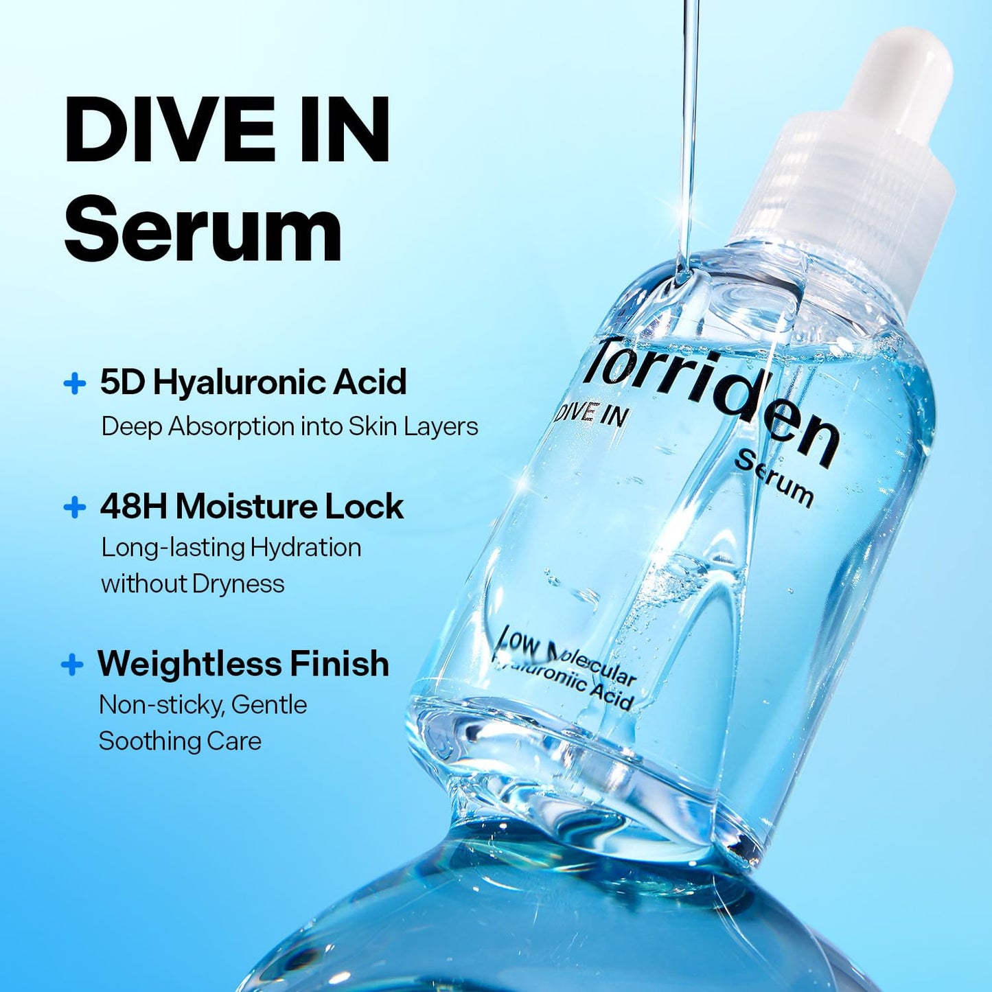 HOTTorriden DIVE IN Hyaluronic Acid Serum for Deep Hydration | Korean K-Beauty Glass Skin Plump Glow | Lightweight Fast-Absorbing Face Serum 50ml (1.69 fl.oz.)