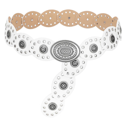 HOTLEACOOLKEY Hollow Western Disc Belt for Dress Boho Concho Belt Vintage Country Waist Belts for Women