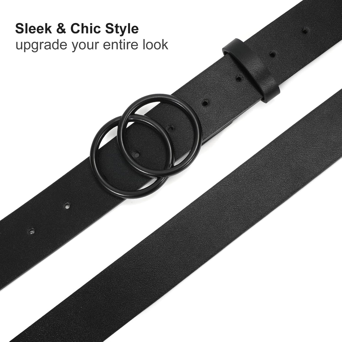 HOTSUOSDEY Women Leather Belt Fashion Double O-Ring Soft Faux Leather Waist Belts For Jeans Dress