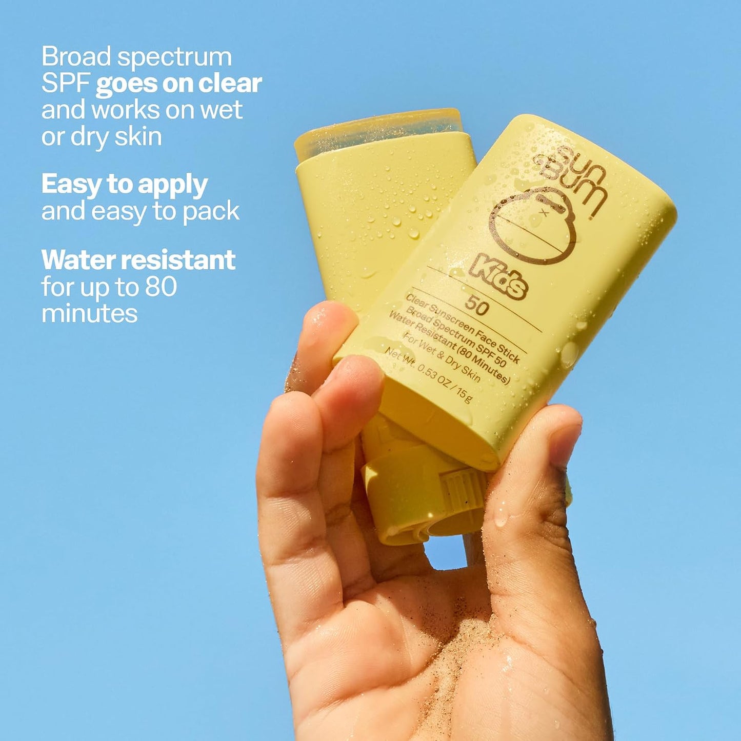 HOTSun Bum Kids SPF 50 Clear Face Stick Sunscreen - Wet or Dry Skin Application Broad Spectrum Sunscreen with Vitamin E - Hawaii Act 104 Compliant (Without Octinoxate & Oxybenzone) - Travel Size 0.53 oz