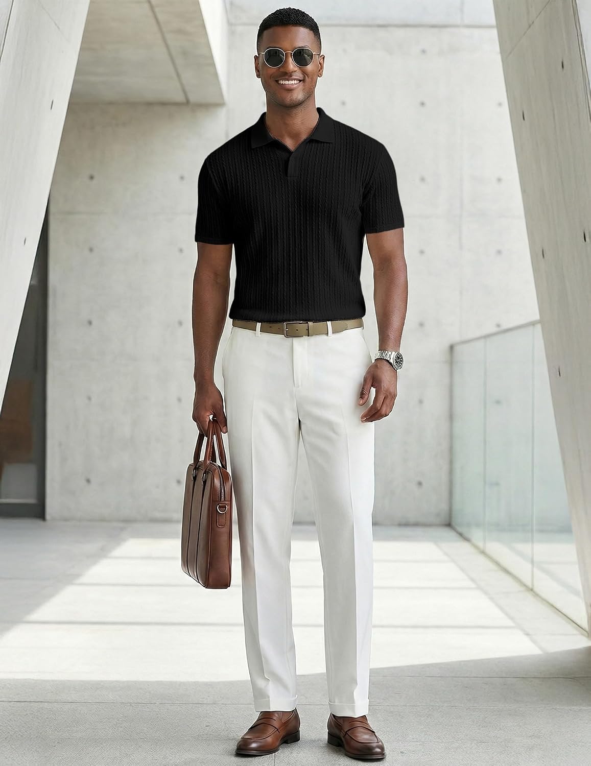 HOTJMIERR Mens Casual Polo Shirt Summer Short Sleeve Vacation Button Beach Knit Stretchy Golf Shirts