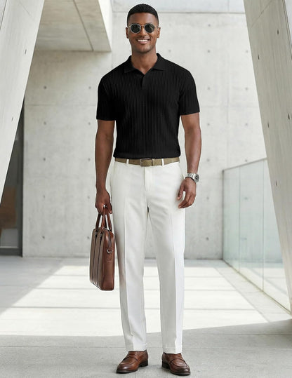 HOTJMIERR Mens Casual Polo Shirt Summer Short Sleeve Vacation Button Beach Knit Stretchy Golf Shirts
