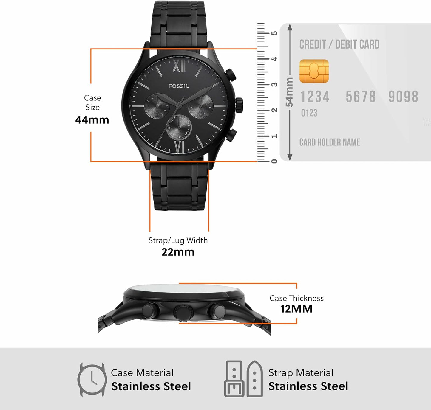 HOTFenmore Midsize Multifunction Black Stainless Steel Watch