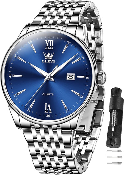 HOTOLEVS Men's Watch,Classic Silver Watches for Men, Waterproof Stainless Steel Roman Numbers Men's Watch Easy to Read