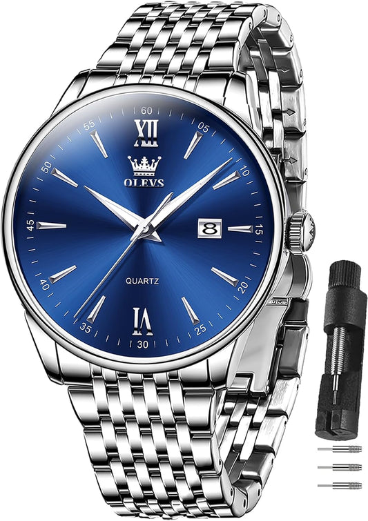 HOTOLEVS Men's Watch,Classic Silver Watches for Men, Waterproof Stainless Steel Roman Numbers Men's Watch Easy to Read