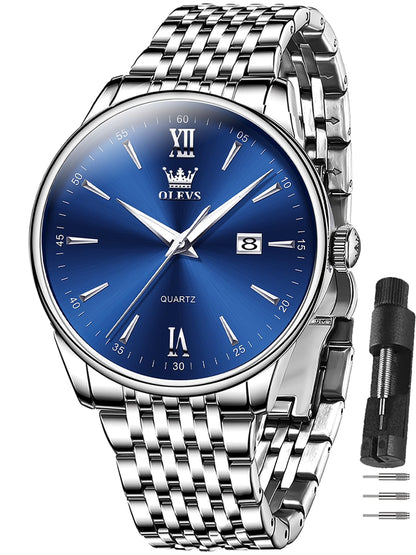 HOTOLEVS Men's Watch,Classic Silver Watches for Men, Waterproof Stainless Steel Roman Numbers Men's Watch Easy to Read