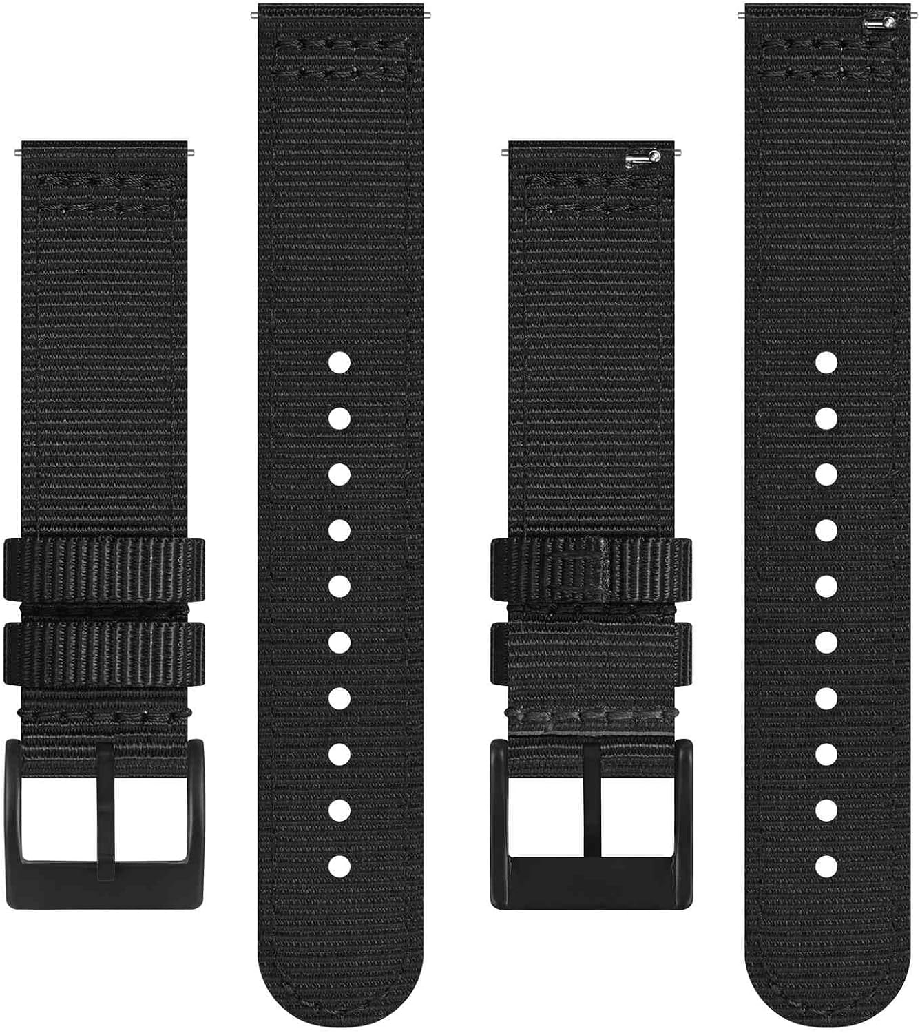 HOTBISONSTRAP Men’s Nylon Watch Bands, Two-Piece Military Watch Straps, Quick Release, Brushed Buckle, Band Width 18mm 19mm 20mm 22mm