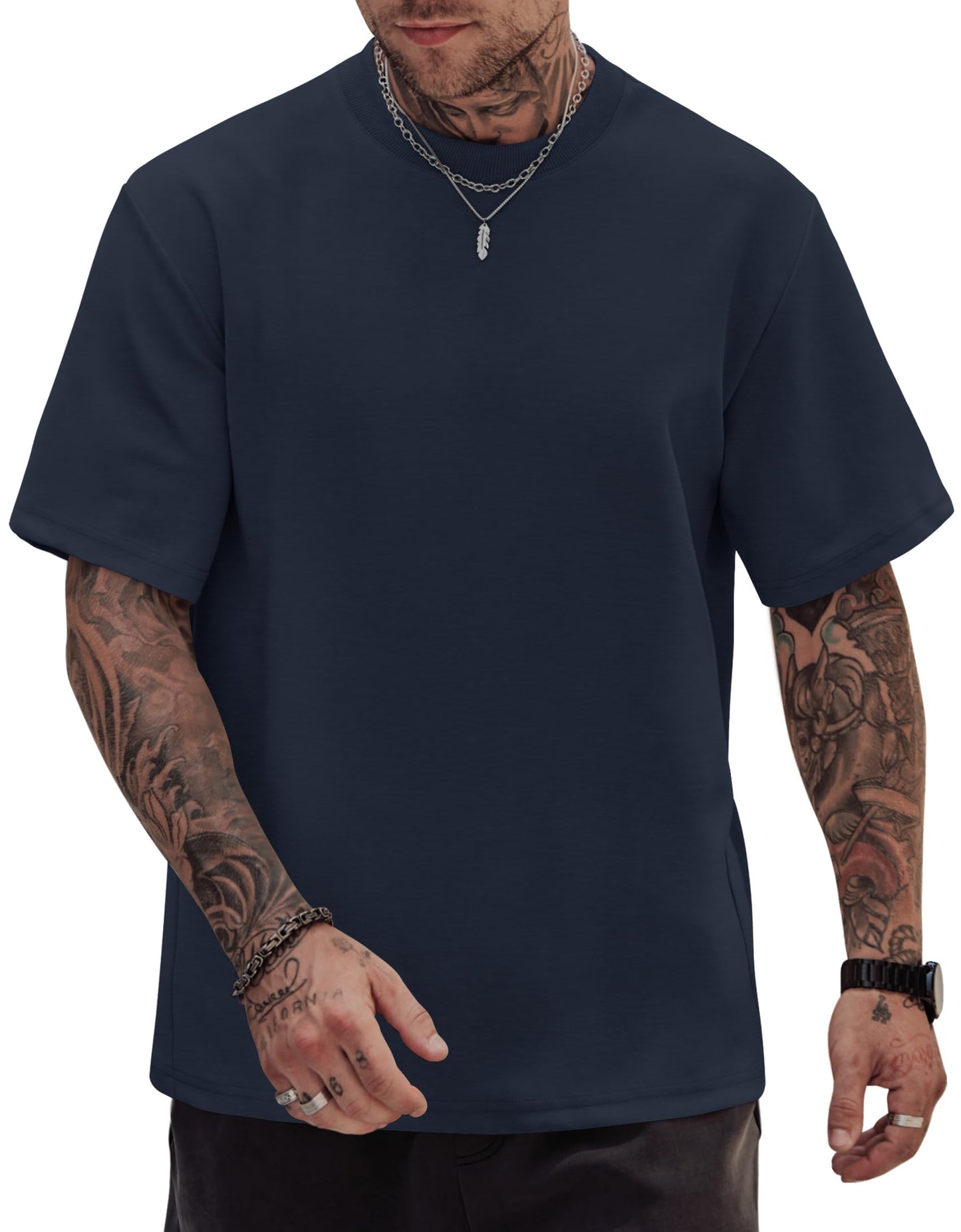 HOTHerberton Mens Oversized T-Shirts Heavyweight Cotton Stretch Fashion Thick Tee Tops (S-3XL)