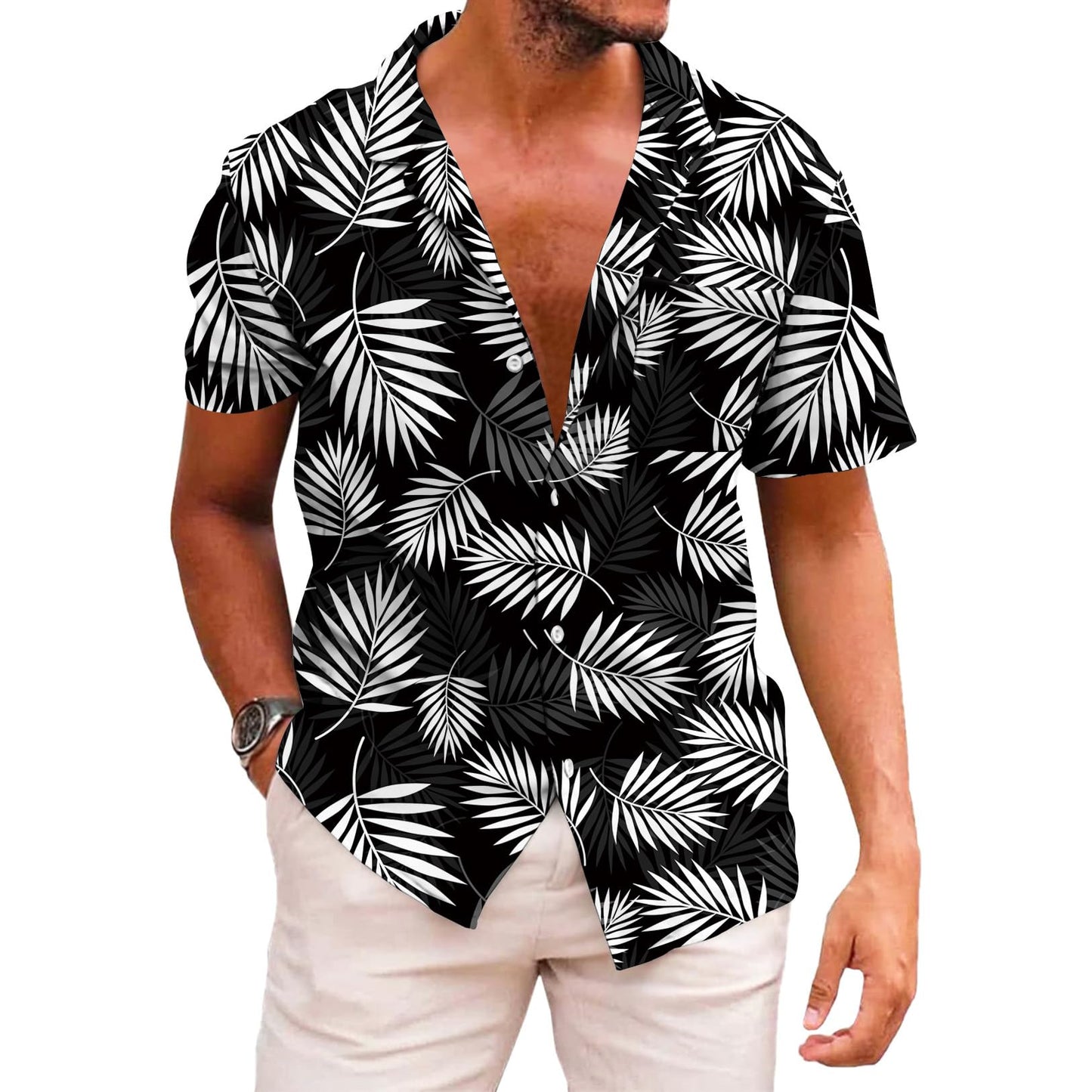 HOTKYKU Funky Hawaiian Shirt for Men Palm Beach Shirts Tropical Vacation Clothes