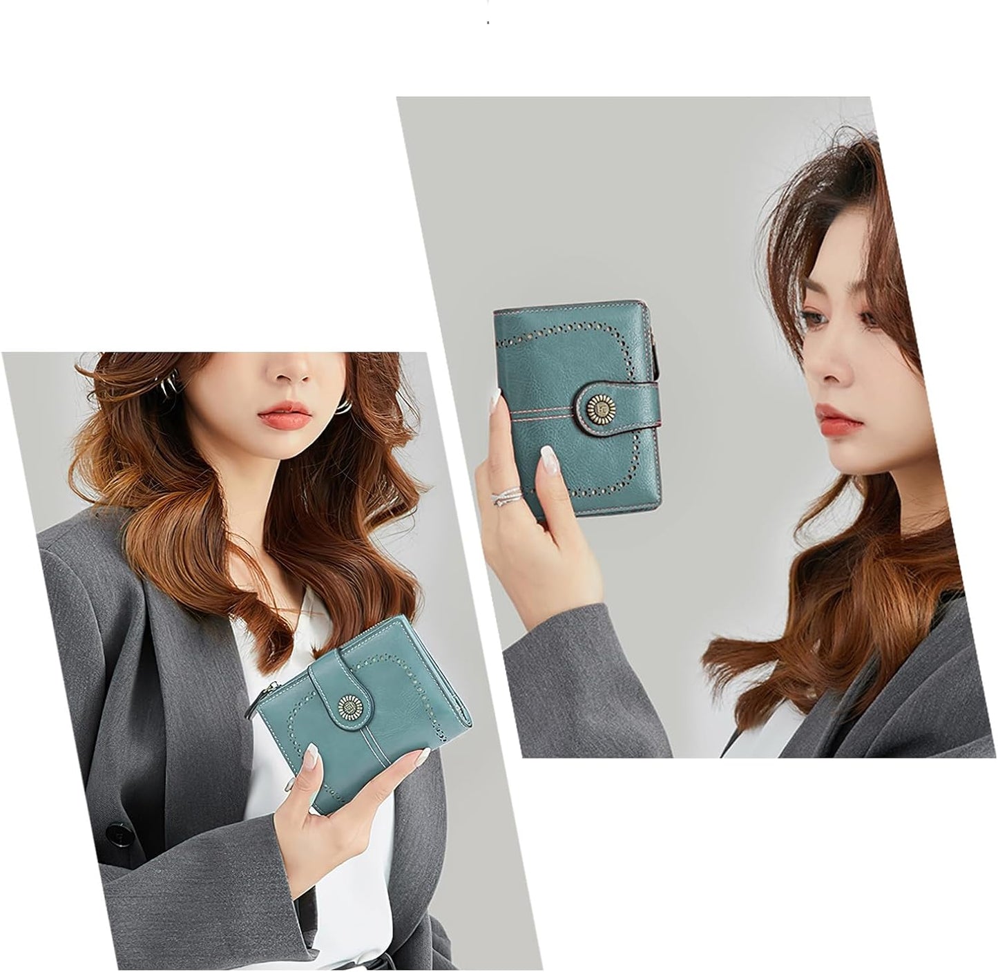 HOTWomens Wallet Leather Bifold Rfid Blocking Wallet Credit Card Holder Wallets for Women with Zipper Pocket Blue